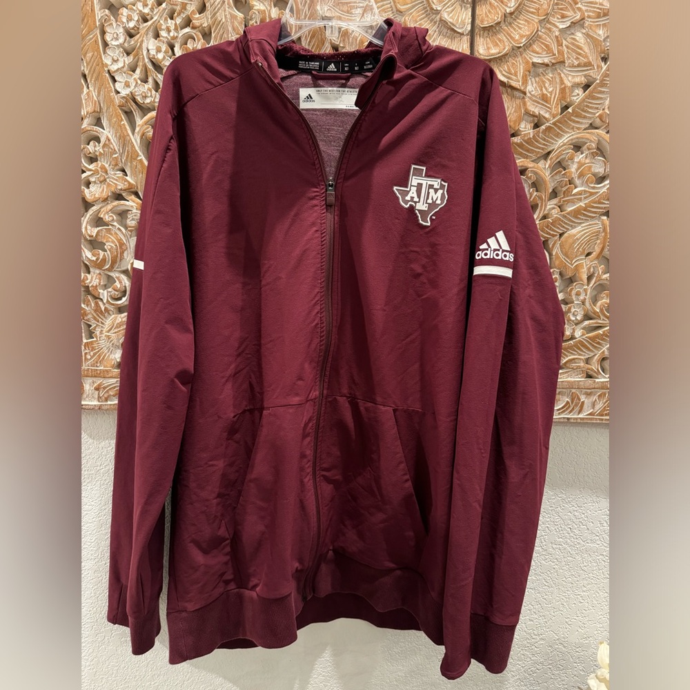 adidas Maroon Full-Zip Hooded Jacket with Texas A&M Logo